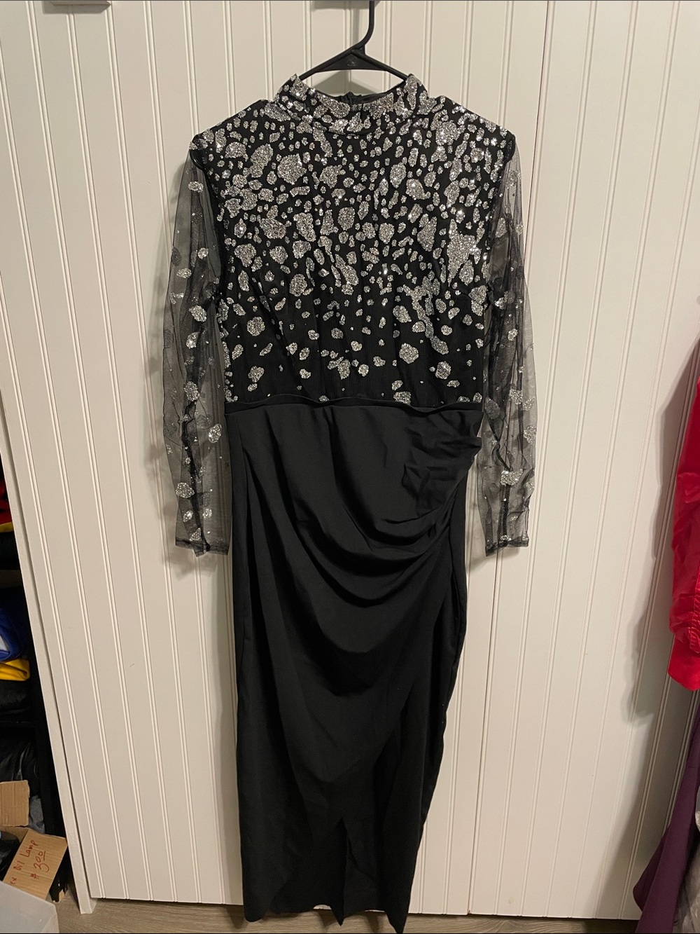 Black Long Sleeve Sequin-Embellished Evening Dress